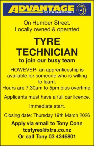 TYRE  TECHNICIAN to join our busy team HOWEVER,