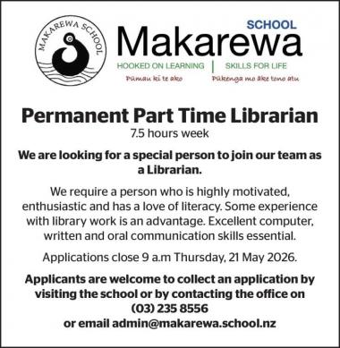 Permanent Part Time Librarian