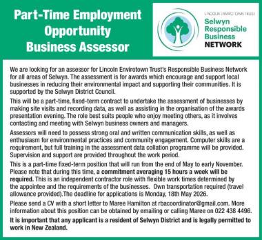 Part-Time Employment Opportunity