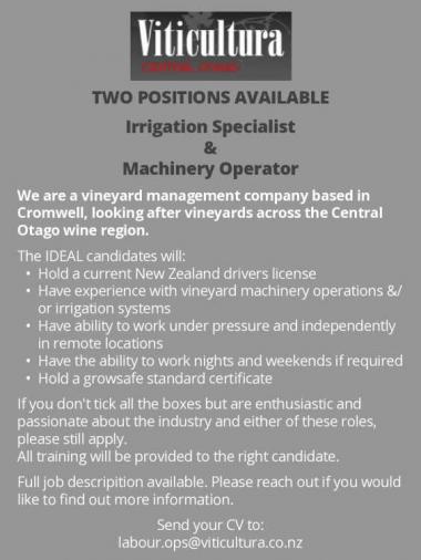 TWO POSITIONS AVAILABLE