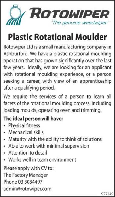 Plastic Rotational Moulder in Canterbury