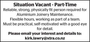 Situation Vacant - Part-Time