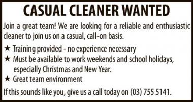 CASUAL CLEANER WANTED