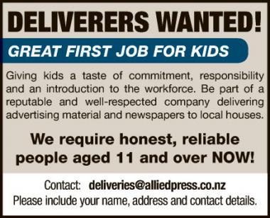 DELIVERERS WANTED!