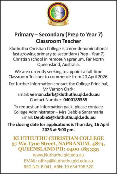 Primary – Secondary (Prep to Year 7)