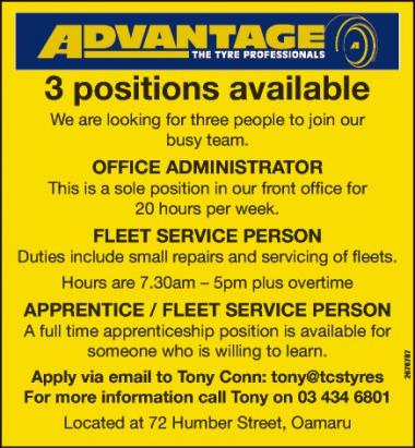3 positions available in Otago