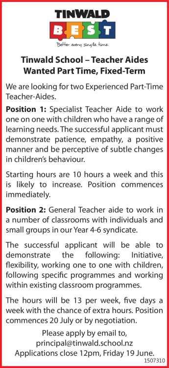 Teacher Aides Wanted