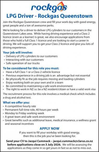 LPG Driver - Rockgas Queenstown