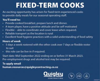 FIXED-TERM COOKS in Canterbury