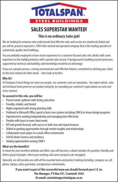 SALES SUPERSTAR WANTED! in Otago