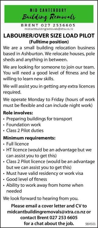 LABOURER/OVER SIZE LOAD PILOT