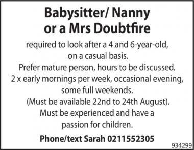 Babysitter/Nanny or a Mrs Doubtfire