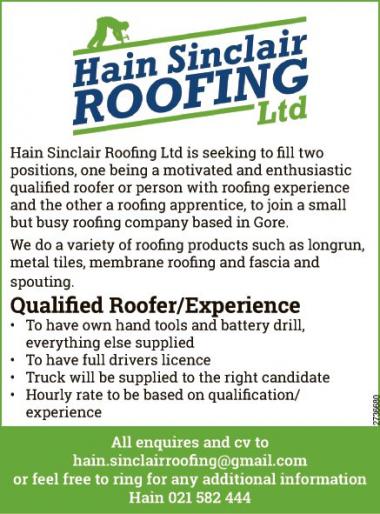 Qualified Roofer/Experience