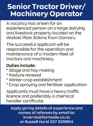 Senior Tractor Driver/Machinery Operator