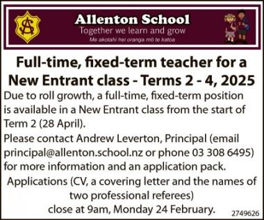 Full-time, fixed-term teacher for a