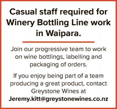 Casual staff required for Winery