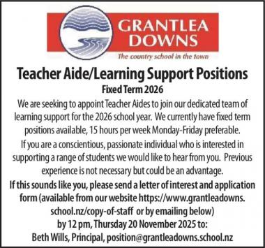 Teacher Aide/Learning Support Positions