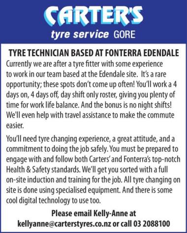 TYRE TECHNICIAN BASED AT FONTERRA EDENDALE