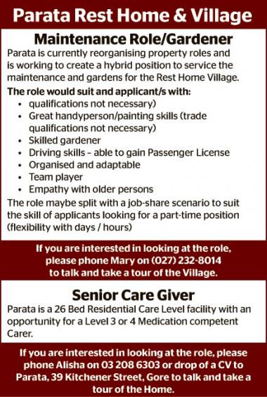 Parata Rest Home & Village Vacancies