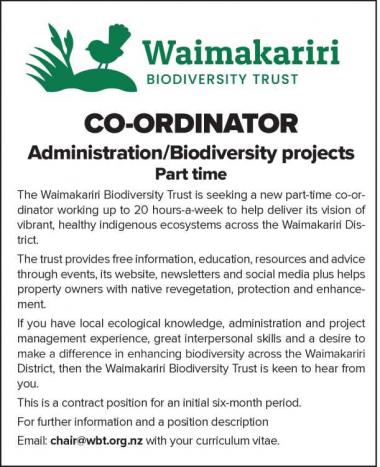CO-ORDINATOR Administration/Biodiversity projects in Canterbury