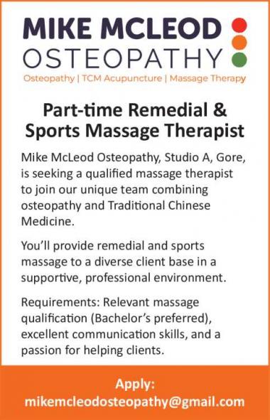 Part-time Remedial & Sports Massage Therapist