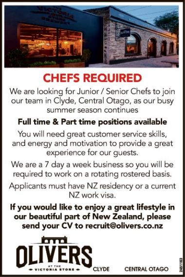 CHEFS REQUIRED