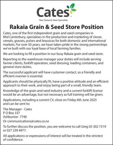 Rakaia Grain & Seed Store Position