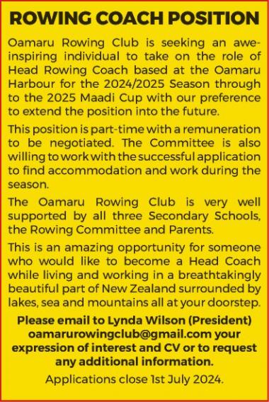 ROWING COACH POSITION