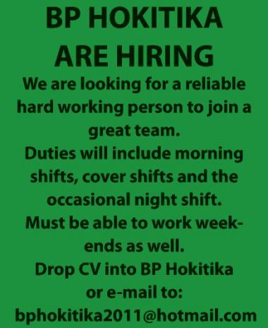 BP HOKITIKA ARE HIRING