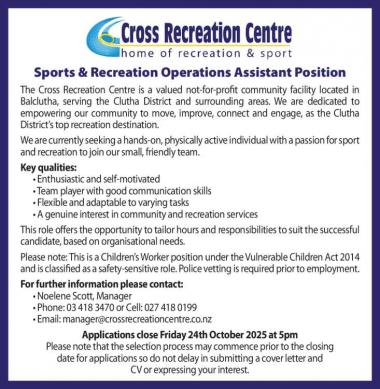 Sports & Recreation Operations Assistant Position