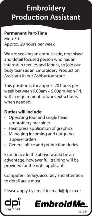 Embroidery Production Assistant