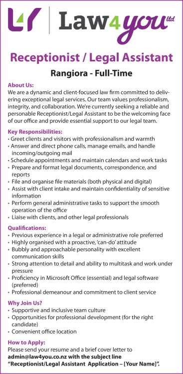 Receptionist/Legal Assistant in Canterbury