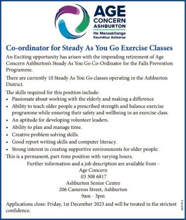 Coordinator for Steady As You Go Exercise Classes