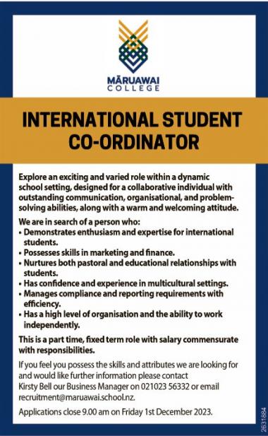 INTERNATIONAL STUDENT CO-ORDINATOR
