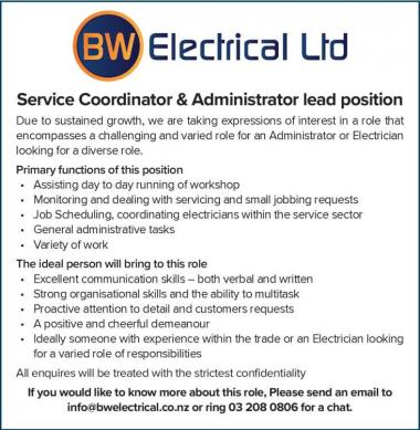 Service Coordinator & Administrator lead position