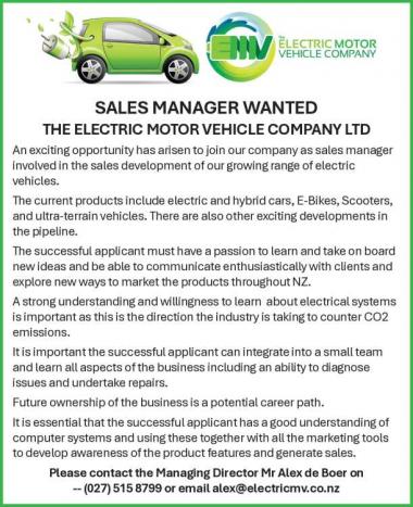 SALES MANAGER WANTED