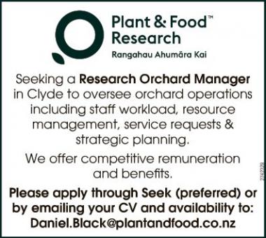 Seeking a Research Orchard Manager