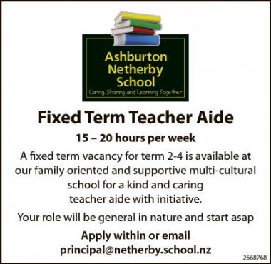Fixed Term Teacher Aide in Canterbury