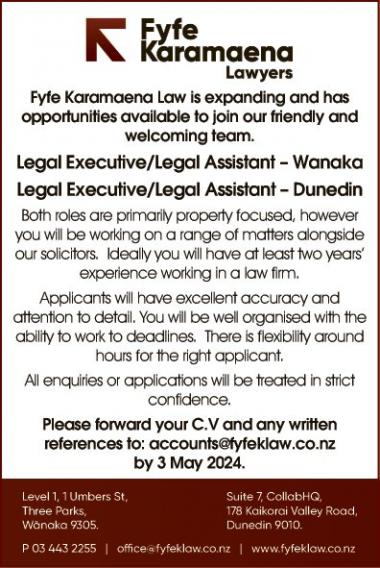 Legal Executive/Legal Assistant – Wanaka in Otago