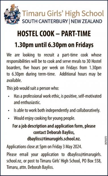 HOSTEL COOK – PART-TIME in Canterbury