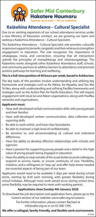 Kaiawhina Attendance – Cultural Specialist