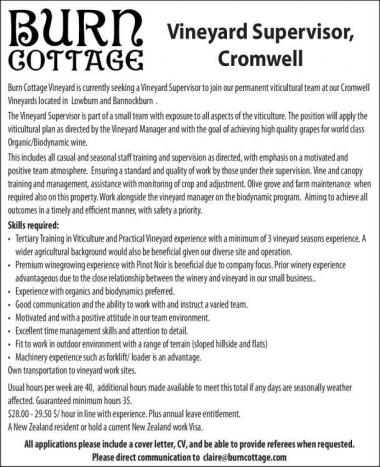 Vineyard Supervisor in Otago