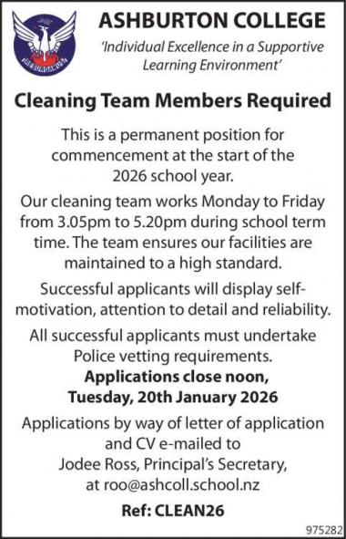 Cleaning Team Members Required