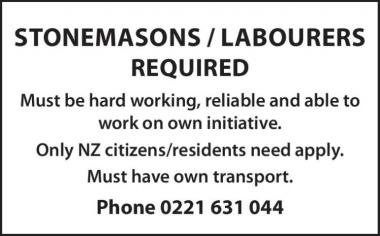 Stonemasons/Labourers required