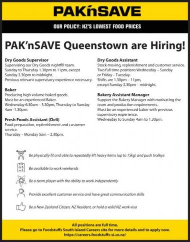 PAK’nSAVE Queenstown are Hiring!