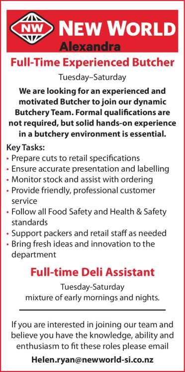 Experienced Butcher & Deli Assistant