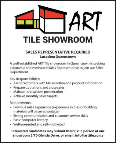 SALES REPRESENTATIVE REQUIRED