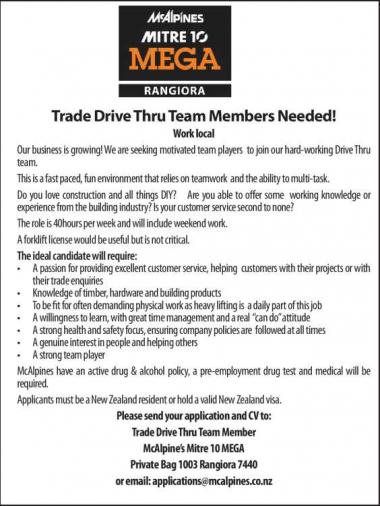 Trade Drive Thru Team Members Needed! in Canterbury