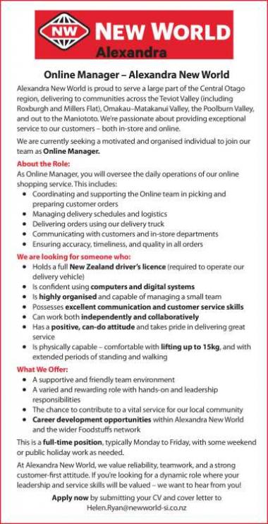 Online Manager – Alexandra New World