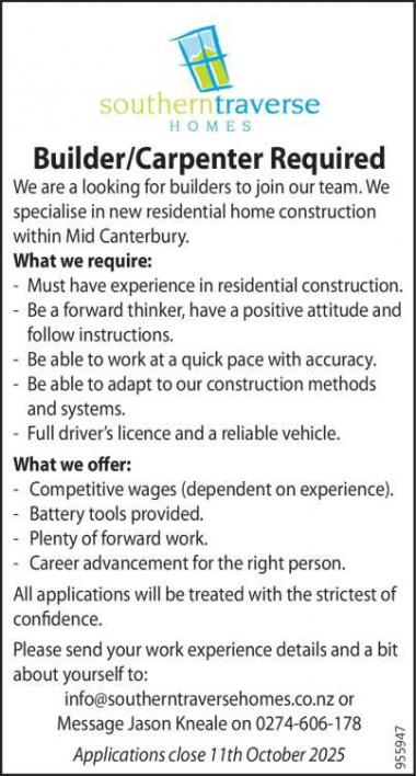 Builder/Carpenter Required
